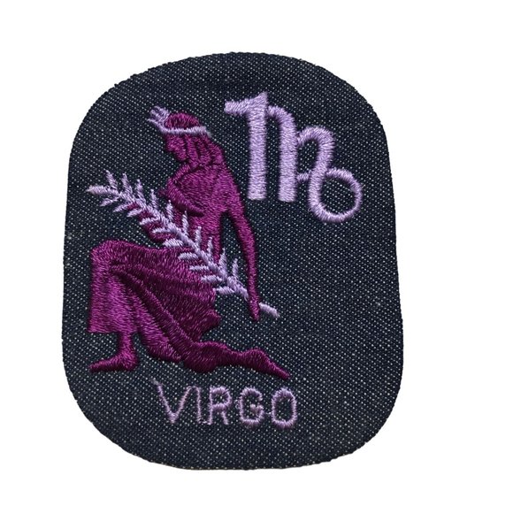 Vintage Rumper Stitcher Embroidered Sew Iron On Patch Astrology Virgo Purple Den - Picture 1 of 4